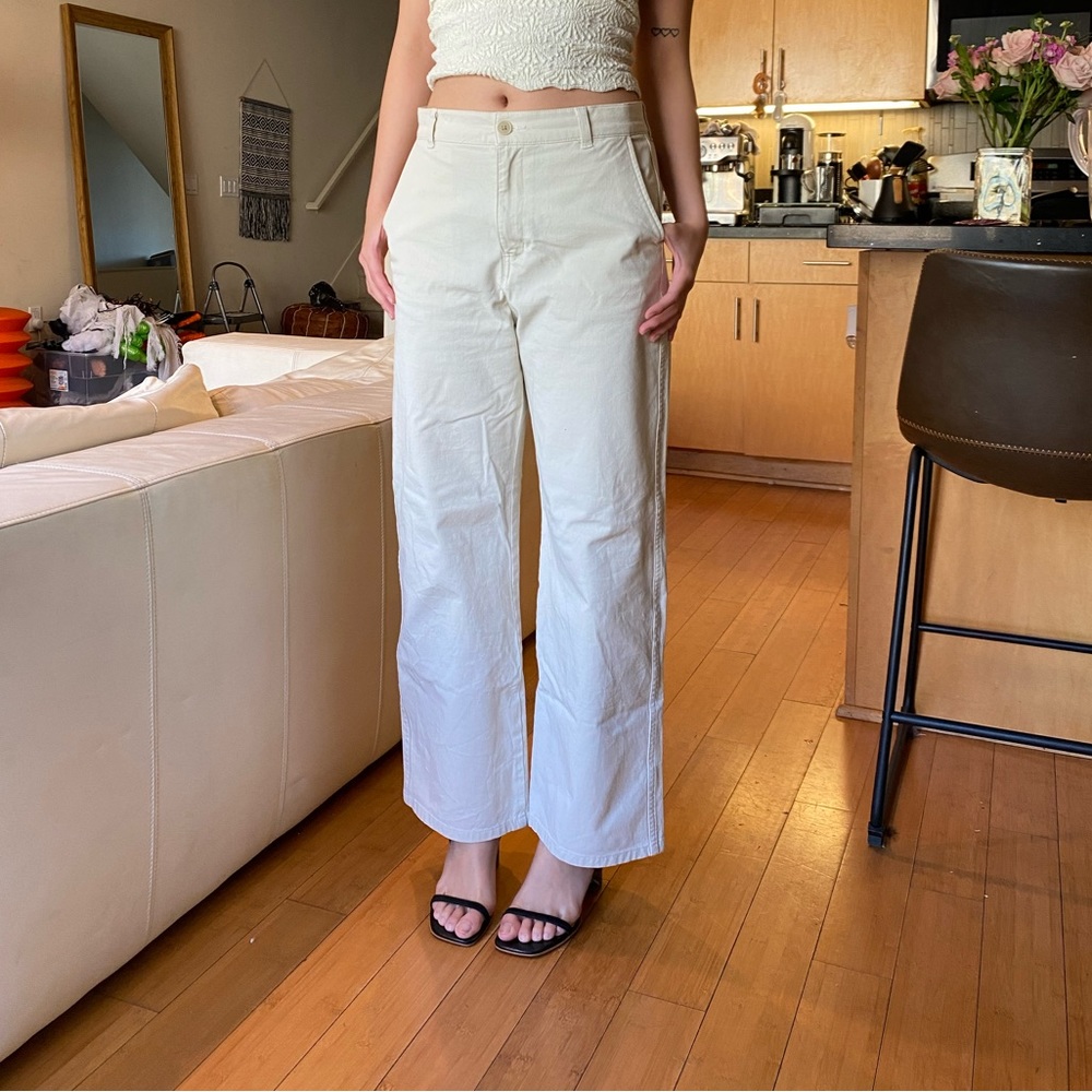 MUJI Japan high rise straight leg white pants